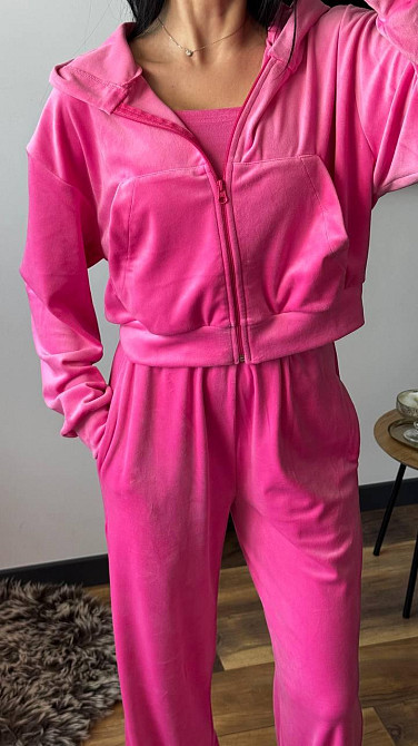 Женский плюшевый прогулочный костюм тройка: кофта топ и штаны велюр Барби, 44/46 Одесса - изображение 7