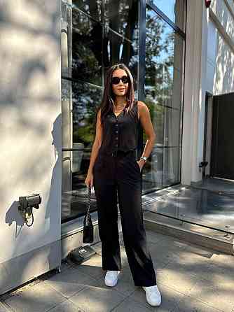 Женский брючный костюм двойка: жилет и брюки турецкая костюмка Черный, 44 Одесса