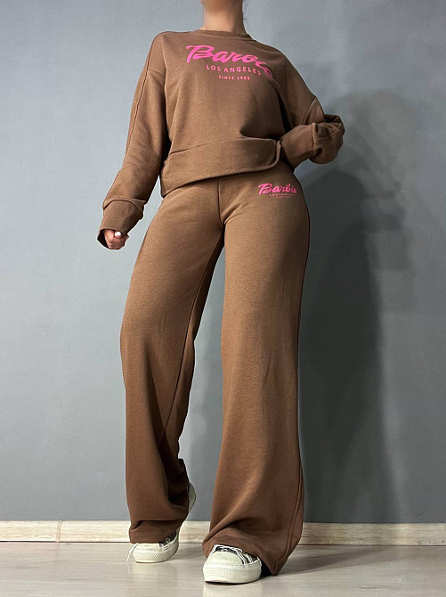 Костюм женский Quzen 485-485 Barbie оверсайз свитшот и брюки палаццо коричневый, коричневый, M Киев - изображение 9