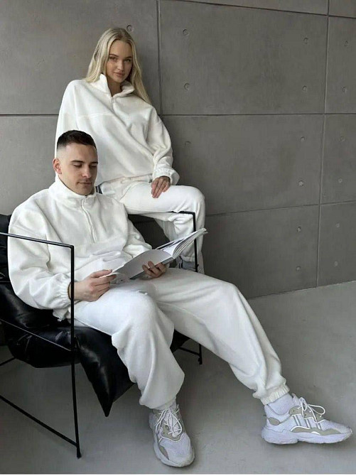 Стильний жіночий теплий костюм двосторонній щільний фліс Молочний, 42/44 Одеса - фото 1