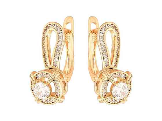 Сережки англійська застібка Позолота 18K Візерунок з кристалами арт.307065 ТМ XUPING Київ