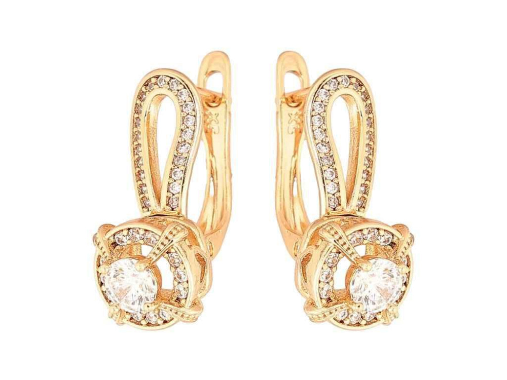 Сережки англійська застібка Позолота 18K Візерунок з кристалами арт.307065 ТМ XUPING Київ - фото 1