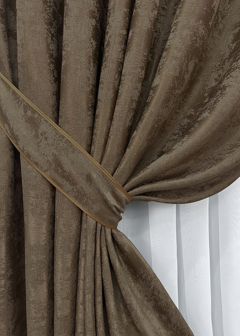 Комплект готових штор VR-Textil Жакард Sultan YL № 1203ш Коричневий 150х270 см 2 шт (33-0030) Київ - фото 13