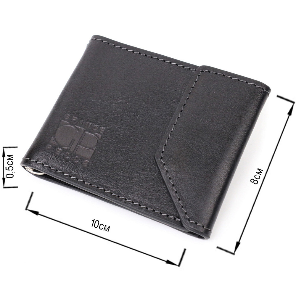 Зручний шкіряний затискач для грошей з держателем Apple AirTag GRANDE PELLE 11619 Чорний Київ - фото 3