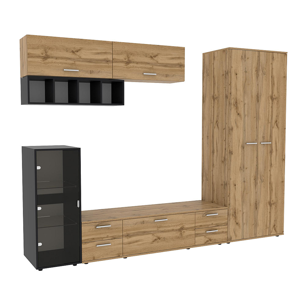 Стенка в гостиную Hugo-1, Дуб Аппалачи/Антрацит, 2860х520х2120 Львов - изображение 1