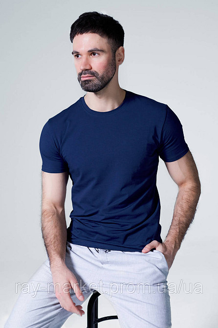 Футболка базовая Ray Premium Fit мужская темно-синяя (U0102-Navy Blue) L Киев - изображение 5