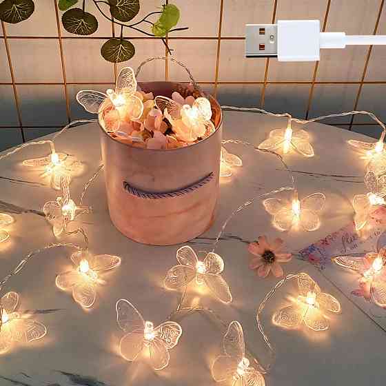 LED гирлянда нить Бабочки прозрачные 3.5 м,от USB,Желтый свет SBR Киев