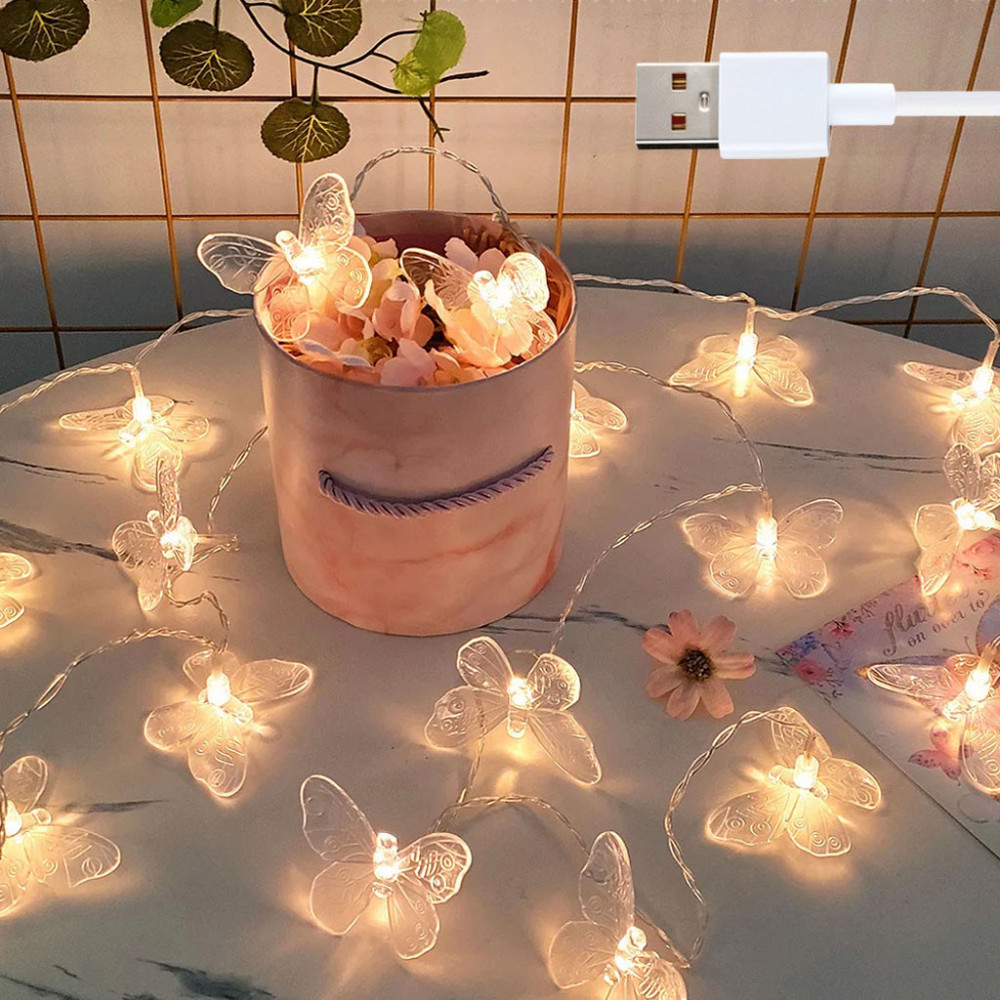 LED гірлянда нитка Метелики прозорі 3.5 м,від USB,Жовте світло SBR Київ - фото 1