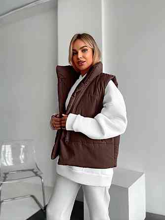 Жіноча тепла жилетка на блискавці без капюшона плащівка на синтепоні Шоколад, 42/44 Одеса