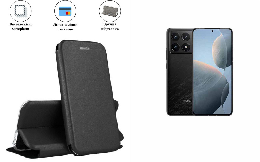 Чохол-книжка з силіконом для Xiaomi Redmi K70, K70E, K70 Pro, чорний Київ - фото 1