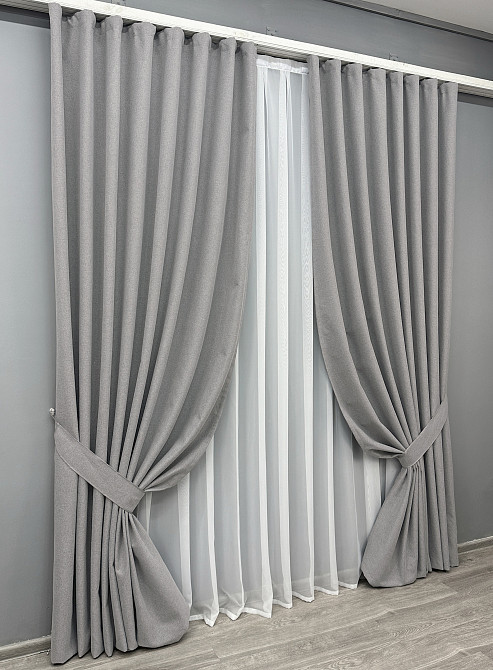 Комплект готовых штор VR-Textil Блэкаут двусторонний ASHEN NIGHT № 1840ш Светло-серый 100х240 см 2 шт (39-0086) Киев - изображение 3