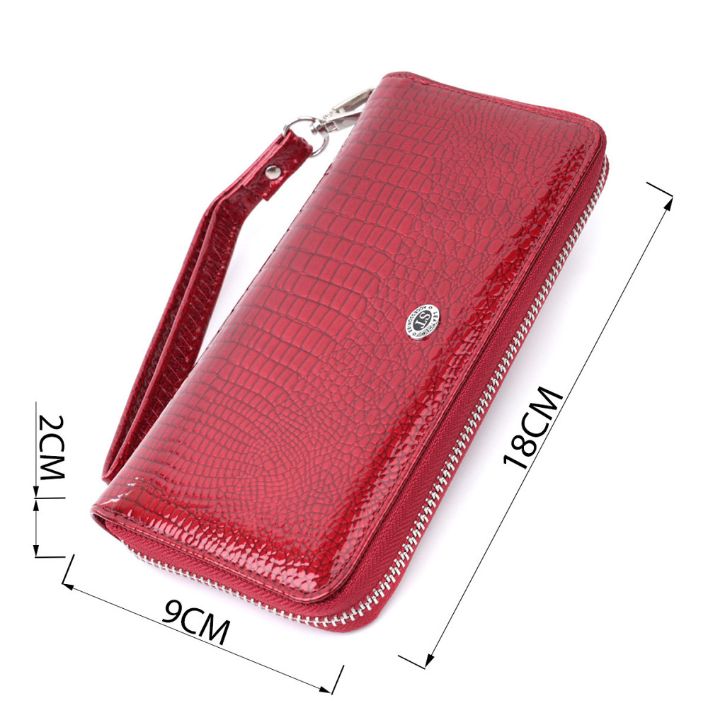 Жіночий гаманець лакований на блискавці з натуральної шкіри ST Leather 22677 Червоний Київ - фото 8