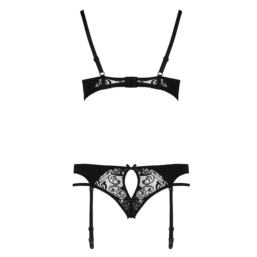 Комплект білизни Passion PAULINE SET S/M, black, стрепи, ліф, стрінги і пояс для панчох Львов - изображение 6