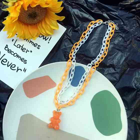 Подвеска мишка, оранжевый + белый - длина 40см, мишка 2,6см, смола, пластик Киев