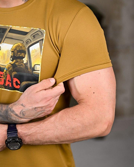 Тактическая мужская потоотводящая футболка картинка принт Донбас койот Одесса - изображение 4