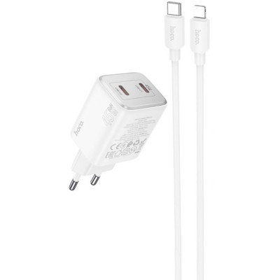 Зарядний пристрій HOCO N42 Elogiado 2xUSB-C PD45W + cable USB-C to Lightning White (6942007617116) Вінниця - фото 2