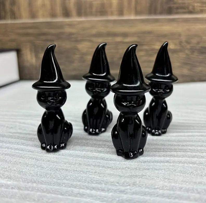 Фигурка кота в шляпе ведьмы из натурального камня обсидиана 60*20 мм 1 шт. Киев - изображение 2