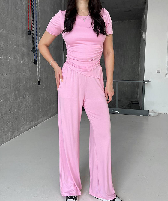 Женский прогулочный костюм: футболка и брюки из турецкой вискозы Розовый, 44/46 Одесса - изображение 1