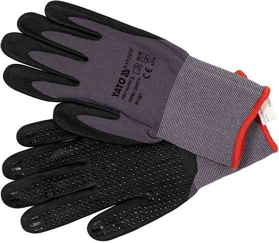 Рукавиці робочі нейлонові YATO покрите спіненим нітрилом з накрапленням, розмір 8, чорнр-сірі [12] Одесса