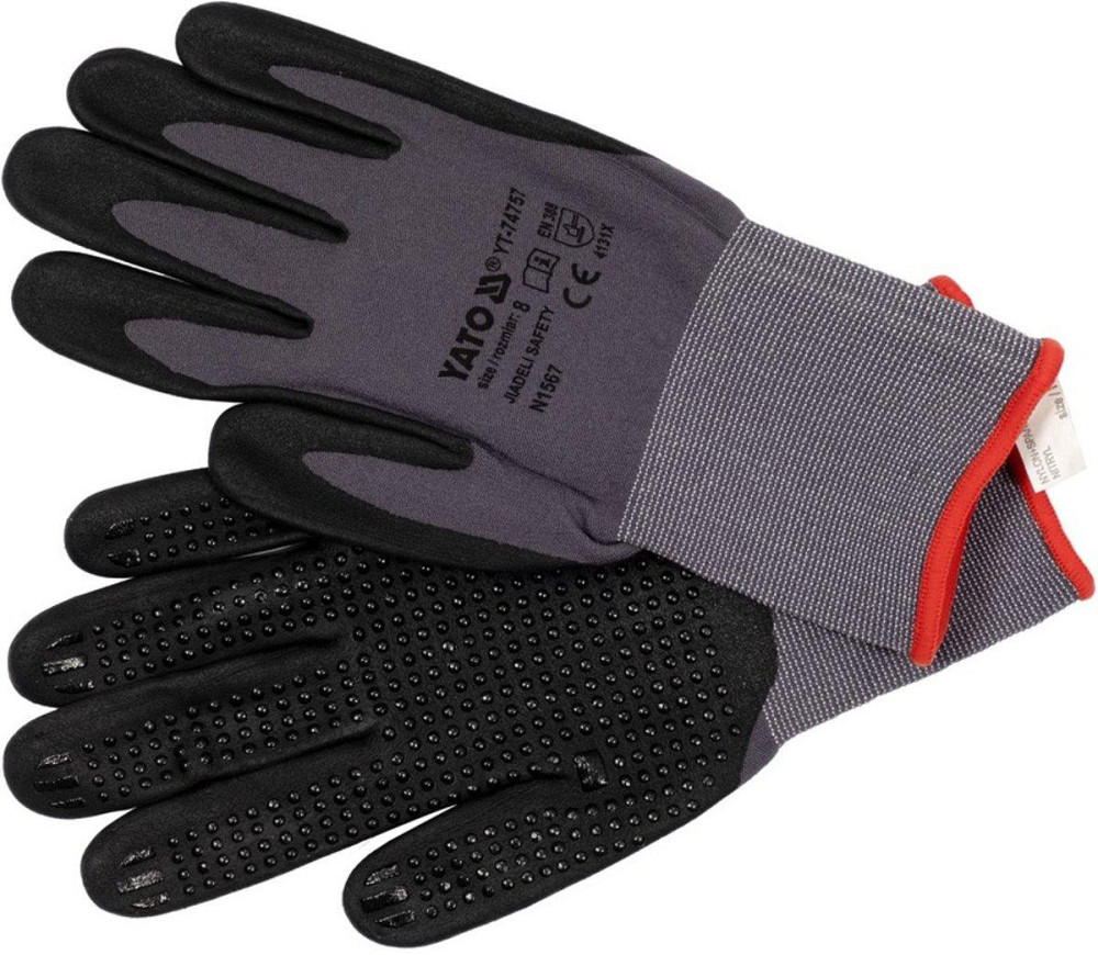 Рукавиці робочі нейлонові YATO покрите спіненим нітрилом з накрапленням, розмір 8, чорнр-сірі [12] Одесса - изображение 1