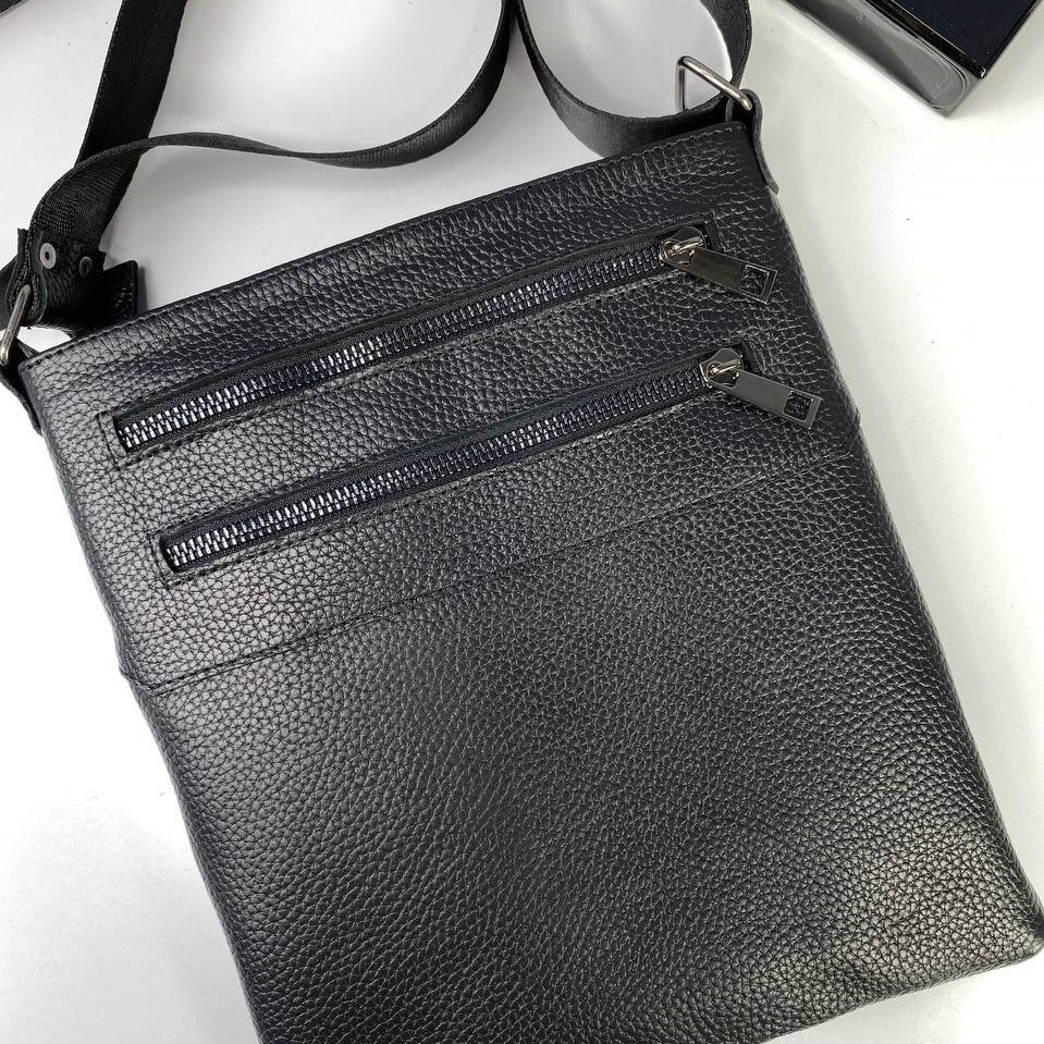 Чоловіча шкіряна барсетка, Чорна сумка через плече з натуральної шкіри, класичний месенджерMasterSem Київ - фото 5