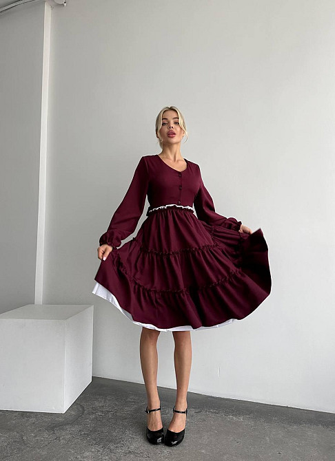 Женское базовое приталенное платье костюмный креп Бордо Одесса - изображение 5
