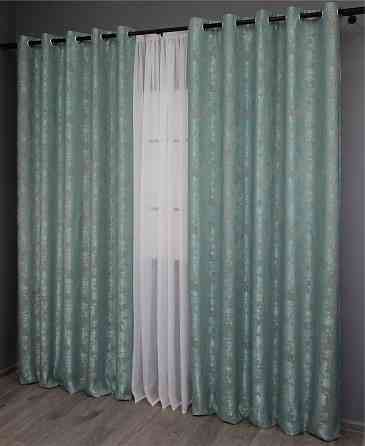 Комплект штор на люверсах VR-Textil Жакард Sultan XO № 1148ш Бірюзово-сірий 150х250 см 2 шт (37-0093) Київ