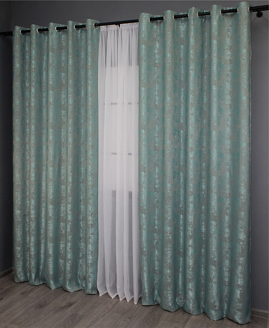 Комплект штор на люверсах VR-Textil Жаккард Sultan XO № 1148ш Бирюзово-серый 150х250 см 2 шт (37-0093) Киев - изображение 5