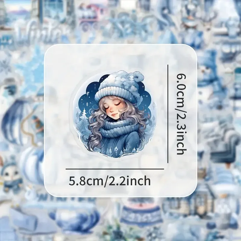 Набор зимних виниловых стикеров 50 шт – винтажные наклейки со снегом и праздничными сценами Киев - изображение 3