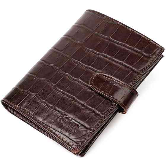Портмоне фактурне для чоловіків з натуральної шкіри з тисненням під крокодила Коричневий (BOND) Київ