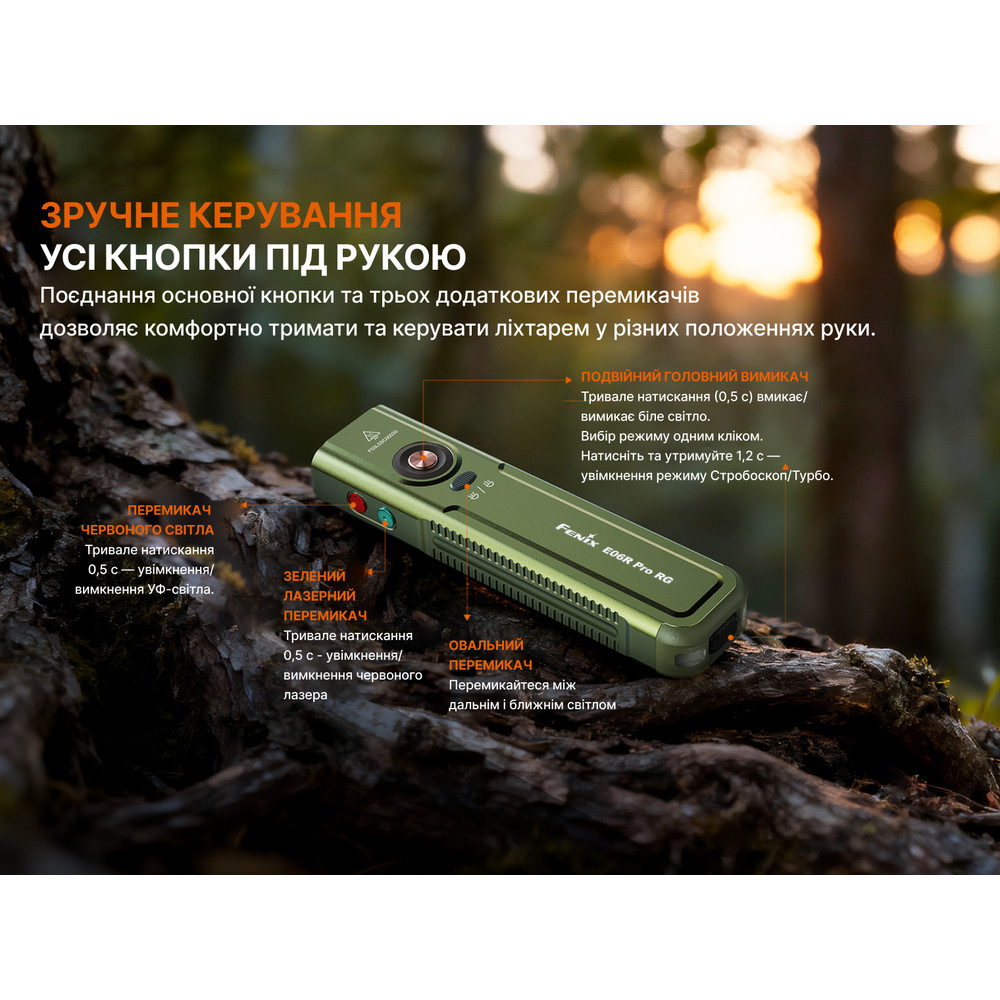 Ліхтар Fenix E06R PRO RG, зелений Київ - фото 12