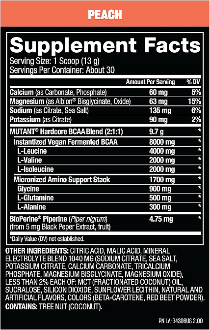 Аминокислотный комплекс Mutant Hardcore BCAA 390 г, Peach Луцк - изображение 2