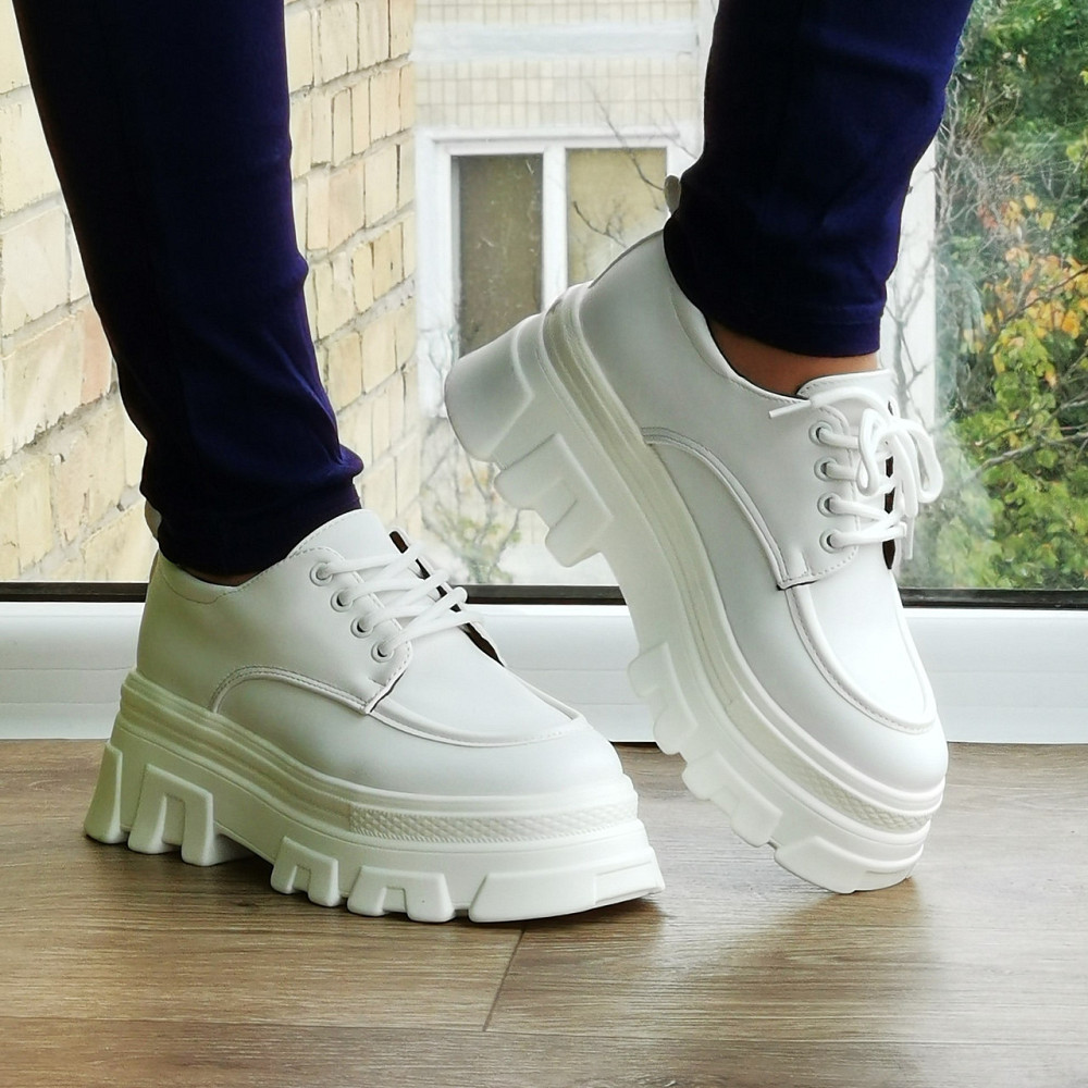 Женские Белые Туфли Кроссовки на Танкетке Броги Кожаные Оксфорды Мокасины (размеры: 36,37,38,39,40,41) - 7-21 Днепр - изображение 4