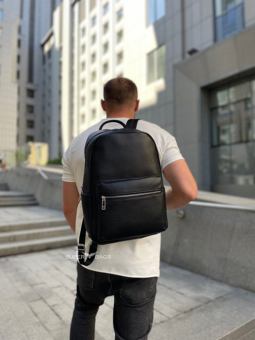 Чоловічий рюкзак з натуральної шкіри 28х39х15, наплічник для ноутбука та документів Tiding Bag 81809 чорний Кам'янське - фото 2