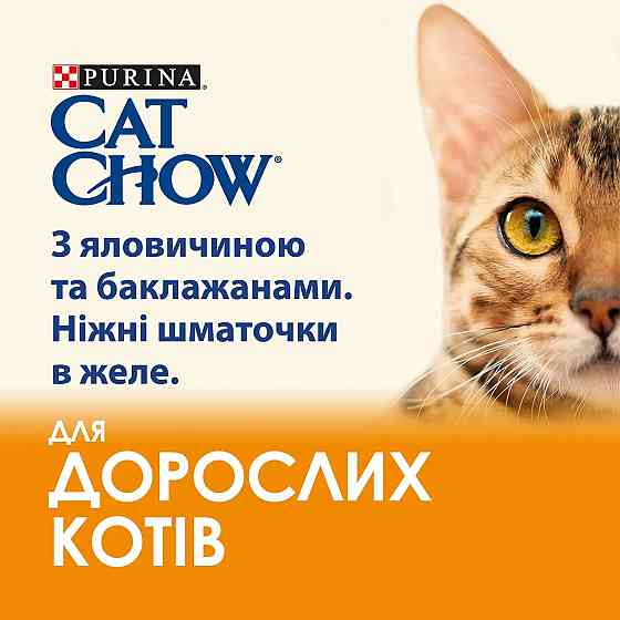 Вологий корм CAT CHOW Adult для дорослих котів, шматочки в желе, з яловичиною та баклажанами, 85 г Київ