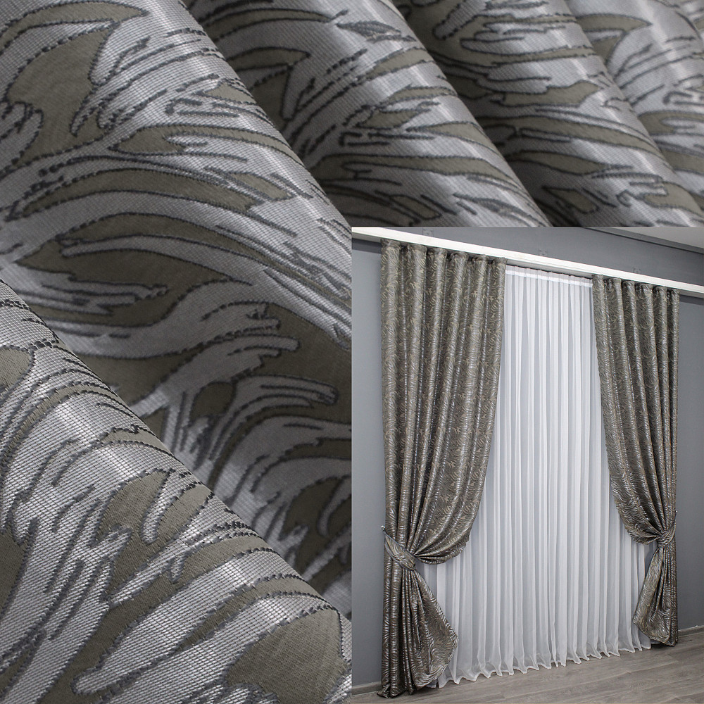 Комплект готовых штор VR-Textil Жаккард Magic № 1609ш Хаки 145х270 см 2 шт (33-0464) Киев - изображение 1