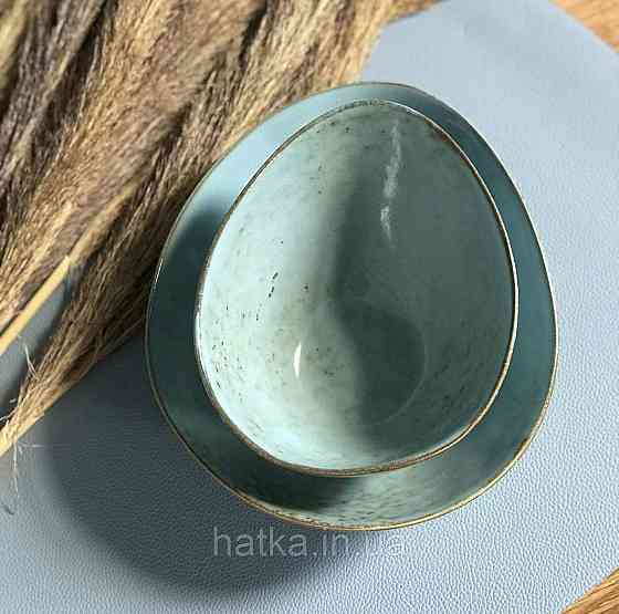 Салатник Olens "Retro" 15*13*10 см кераміка овальний блакитний для дому та ресторанів Київ