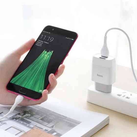СЗУ сетевое зарядное устройство HOCO C73A 2USB/2.4A с кабелем для зарядки USB - MicroUSB Белый Каменец-Подольский