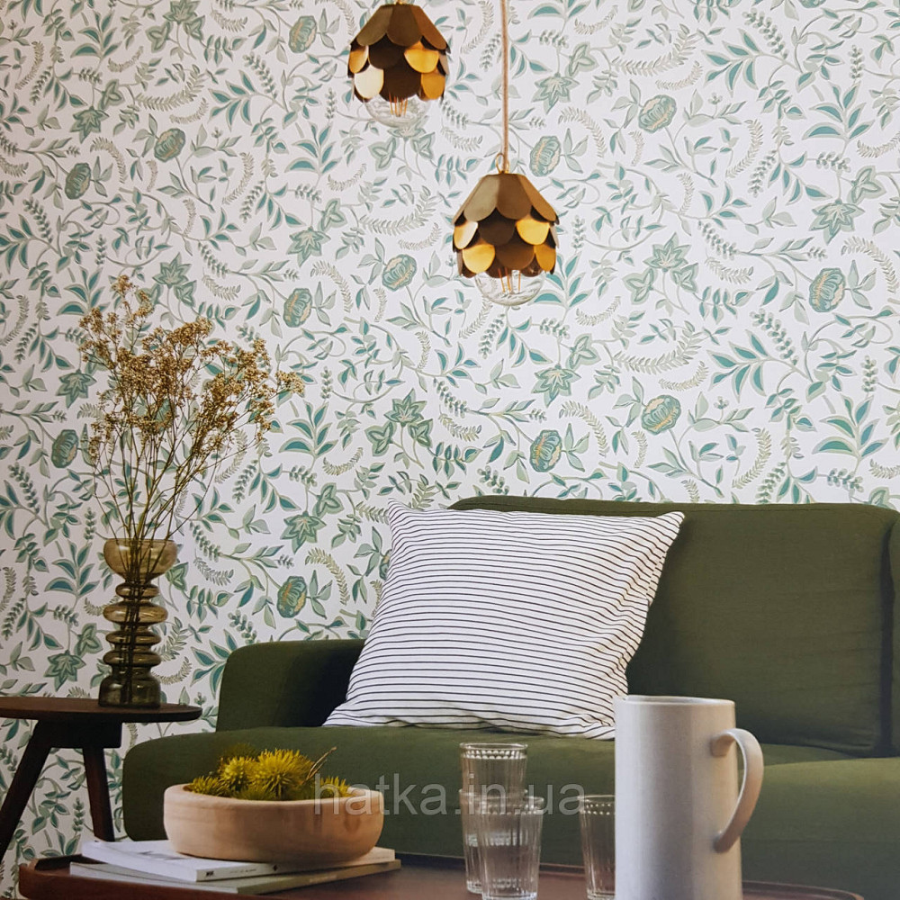 Шпалери вінілові на флізелін Caselio Mystery 0.53х10 м дитячі яскраві квіти листя зелені бірюзові на білому Київ - фото 1
