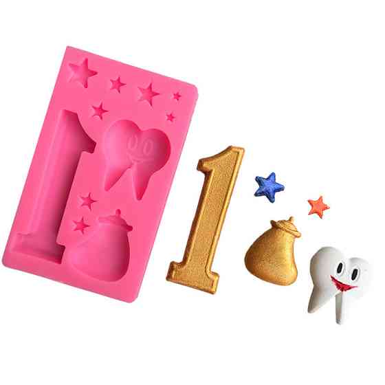 Молд силиконовый Зубик цифра 1 звёздочки 99 на 61 мм розовый Киев