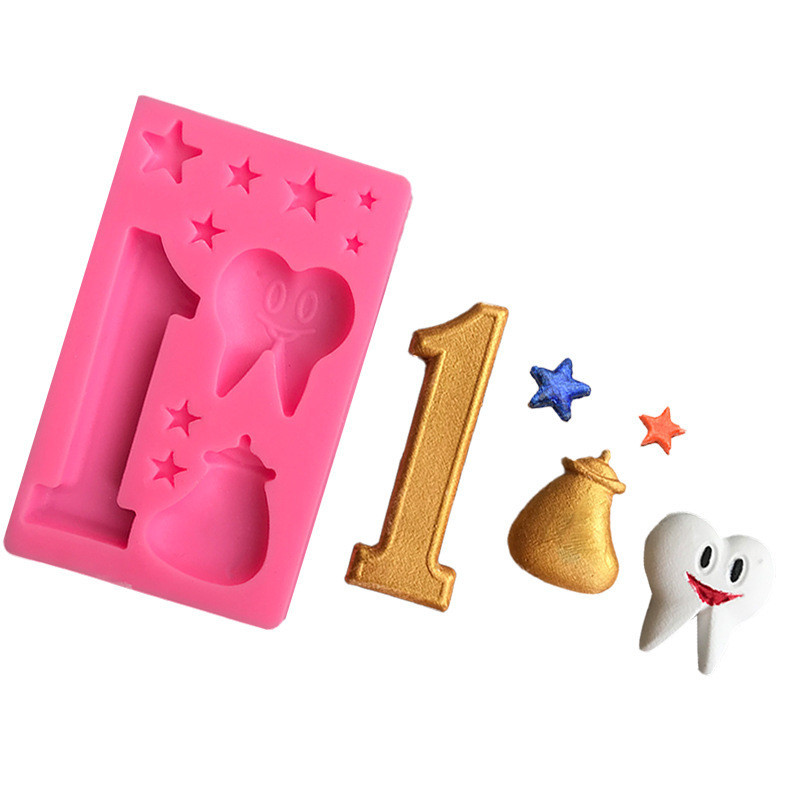 Молд силиконовый Зубик цифра 1 звёздочки 99 на 61 мм розовый Киев - изображение 3