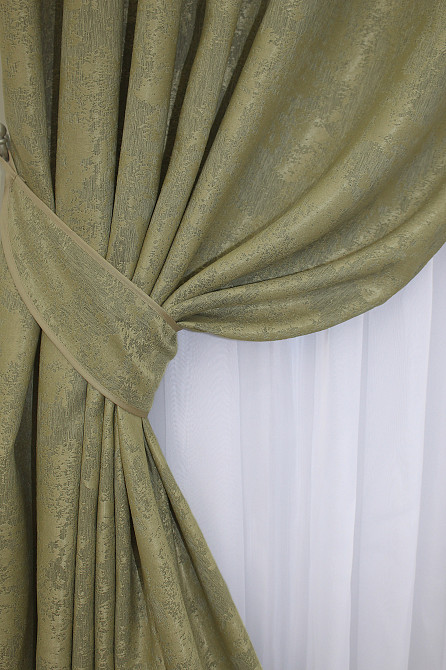 Комплект готових штор VR-Textil Жакард Sultan YL № 1213ш Оливковий 100х270 см 2 шт (31-637) Київ - фото 4