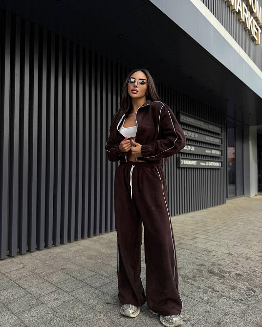Жіночий стильний і теплий флісовий костюм-двійка Шоколад Одеса - фото 1