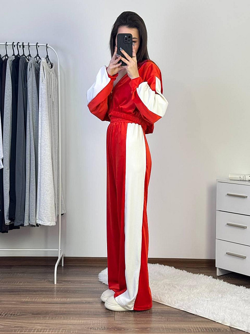 Жіночий прогулянковий костюм-двійка: кофта та штани велюр Червоний, 42/44 Одеса - фото 1