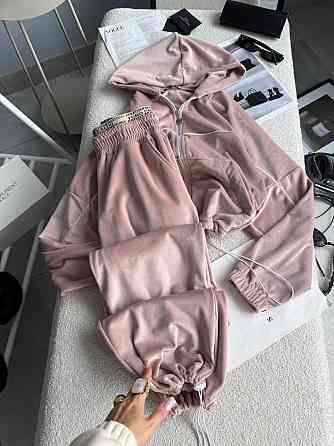 Женский утепленный велюровый костюм двойка на меху Одесса