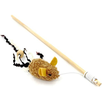 Игрушка для кошек Hippie Pet Удочка с мышкой коричневая 40 см (HIPCW2303009RU) Винница - изображение 1