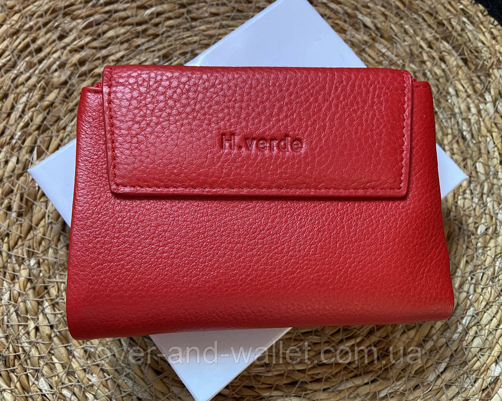 Компактный женский кожаный кошелек красного цвета на магнитах H Verde Киев - изображение 1
