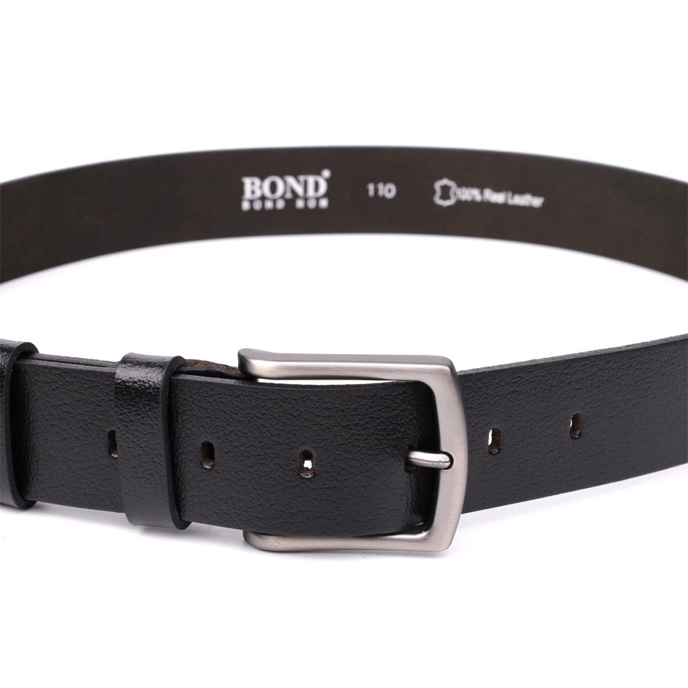 Надійний чоловічий ремінь із натуральної шкіри Чорний (BOND) Київ - фото 9