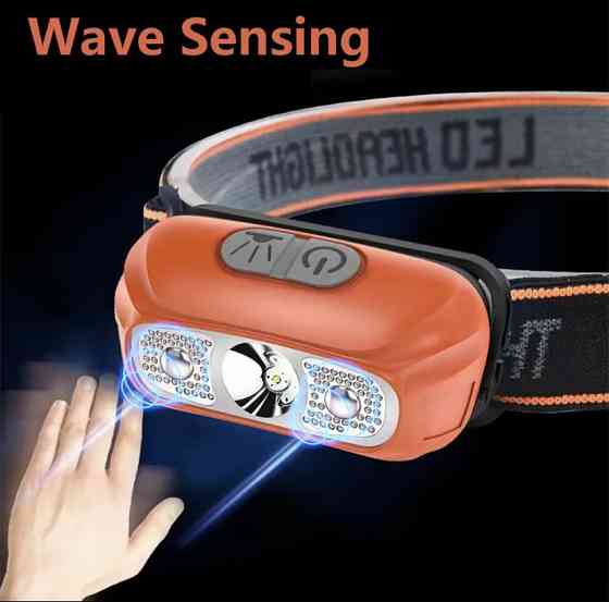 Налобный фонарик на аккумуляторе с зарядкой USB, оранжевый, фонарь для рыбалки,фонарик на голову, 4 режима Киев