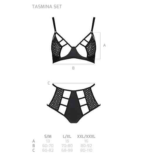 Комплект білизни Passion TASMINA SET L/XL black, ліф, високі трусики з корсетом ззаду Sex Aura Київ